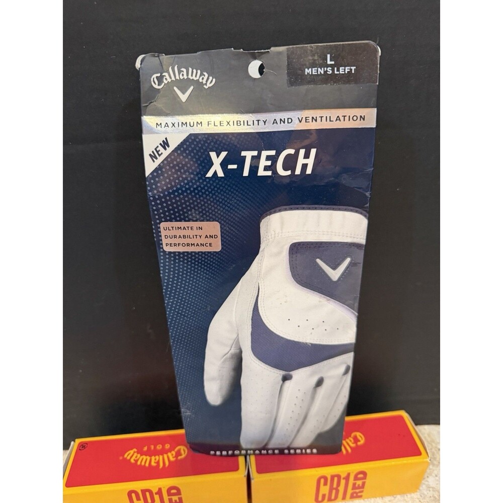 Callaway Golf Bundle X-Tech Glove Mens Left Large + 2 Sleeves CB1 Red Golf Balls - Picture 4 of 8